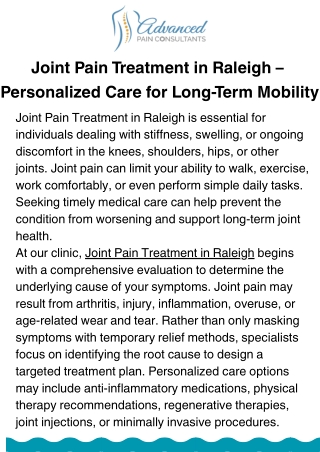 Joint Pain Treatment in Raleigh for Active and Pain-Free Living