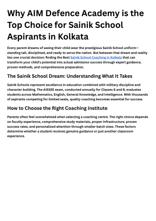 Your Child's Journey to Sainik School Success Starts Here: Kolkata's