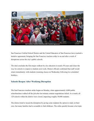 San Francisco Teachers Strike Ends After Tentative Agreement