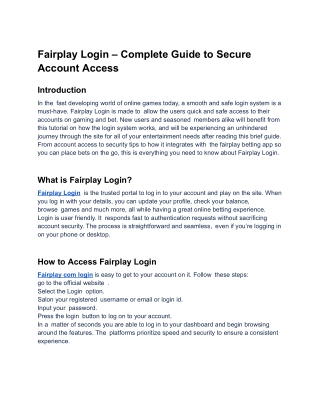 Fairplay Login – Complete Guide to Secure Account Access