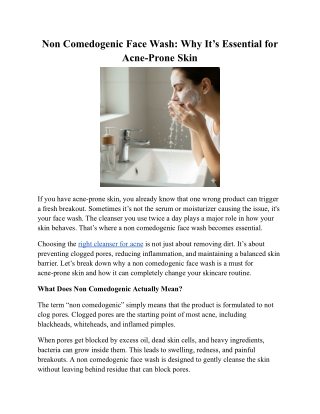 Non Comedogenic Face Wash_ Why It’s Essential for Acne-Prone Skin