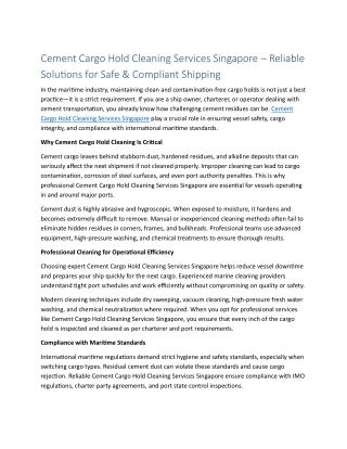 Cement Cargo Hold Cleaning Services Singapore