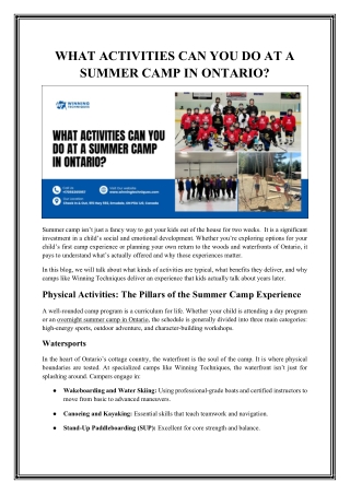 How Do Summer Camps in Ontario Help Children Learn and Explore?