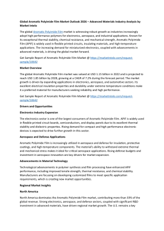 Aromatic Polyimide Film Market Outlook 2026 – Advanced Materials Industry Analys