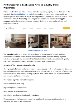 Ply Company in India | Leading Plywood Industry Brand - Wigwamply