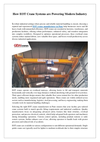 How EOT Crane Systems are Powering Modern Industry