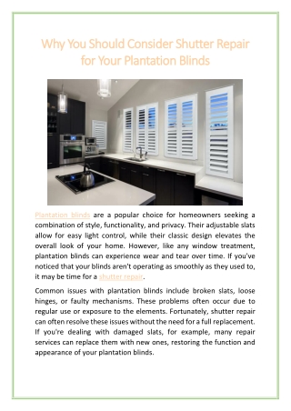 Why You Should Consider Shutter Repair for Your Plantation Blinds