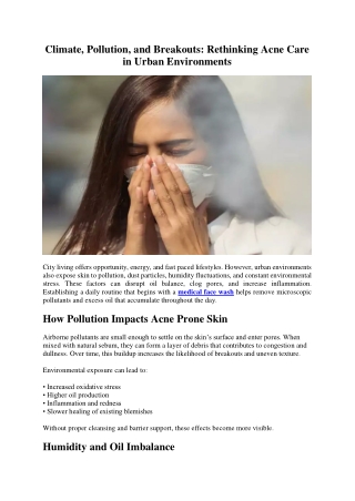 Climate, Pollution, and Breakouts- Rethinking Acne Care in Urban Environments