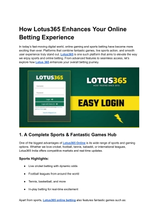 How Lotus365 Enhances Your Online Betting Experience
