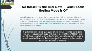 Step-by-Step Solution for QuickBooks Hosting Mode Is Off