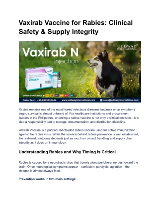 Vaxirab Vaccine for Rabies: Clinical Safety & Supply Integrity