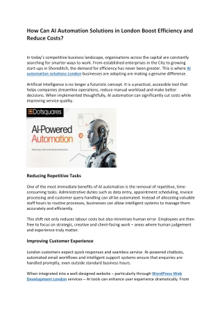 How Can AI Automation Solutions in London Boost Efficiency and Reduce Costs?