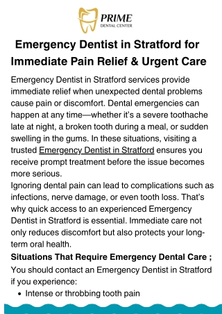 Emergency Dentist in Stratford for Immediate Tooth Pain & Urgent Dental Care