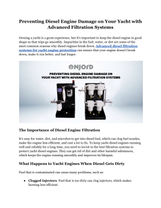Preventing Diesel Engine Damage on Your Yacht with Advanced Filtration Systems