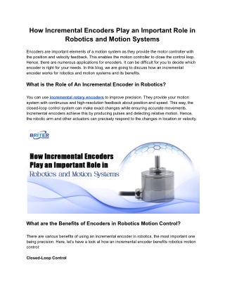 How Incremental Encoders Play an Important Role in Robotics and Motion Systems
