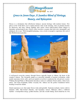 Greece in Seven Days A Seamless Blend of Heritage, Beauty, and Relaxation