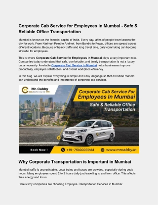 Corporate Cab Service for Employees in Mumbai_ Improving Workplace Efficiency