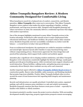 Abhee Tranquila Bangalore Review_ A Modern Community Designed for Comfortable Living