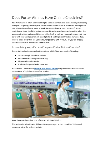  1-844-868-8303 How do I check in online with Porter?