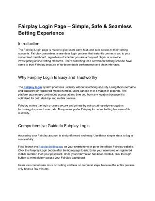 Fairplay Login Page – Simple, Safe & Seamless Betting Experience