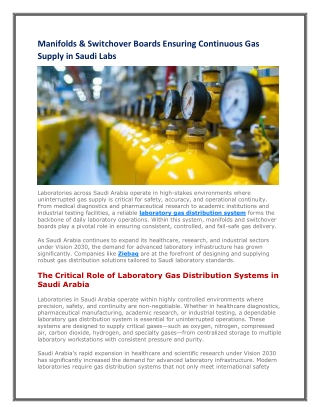 Manifolds & Switchover Boards Ensuring Continuous Gas Supply in Saudi Labs
