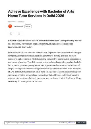 Online Support Best Bachelor of Arts home tutor services in Delhi