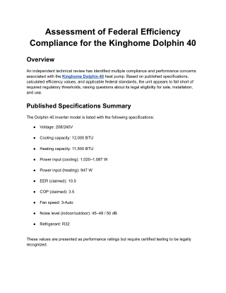 Assessment of Federal Efficiency Compliance for the Kinghome Dolphin 40