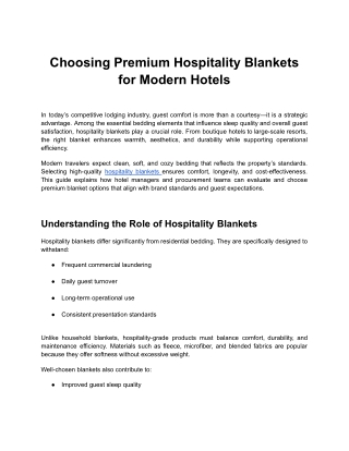 Choosing Premium Hospitality Blankets for Modern Hotels