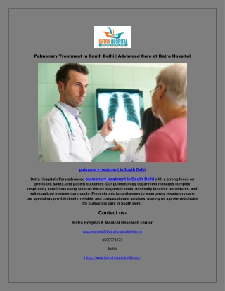 Pulmonary Treatment in Saket | Expert Respiratory Care at Batra Hospital