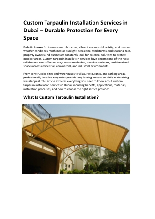 Custom Tarpaulin Installation Services in Dubai – Durable Protection for Every Space