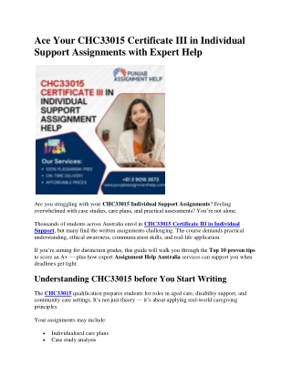 Ace Your CHC33015 Certificate III in Individual Support Assignments with Expert Help