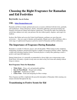 Choosing the Right Fragrance for Ramadan and Eid Festivities