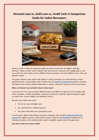 Personal Loan vs Gold Loan vs Credit Card: A Smart Comparison Guide for Indian