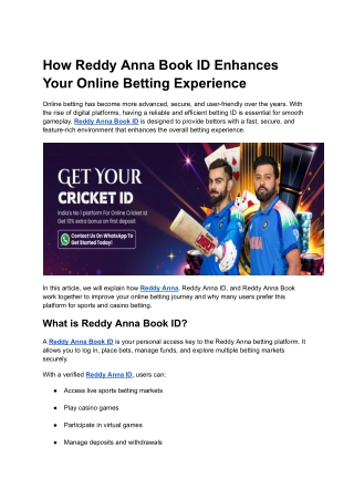 How Reddy Anna Book ID Enhances Your Online Betting Experience