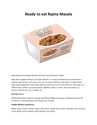 Ready to eat Rajma Masala