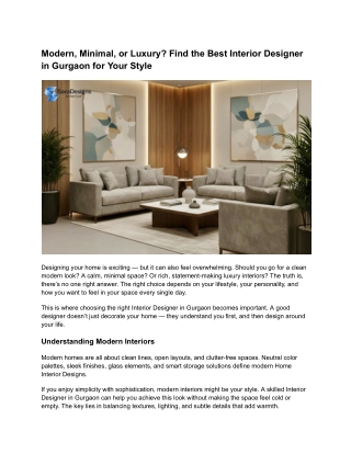 Modern, Minimal, or Luxury? Find the Best Interior Designer in Gurgaon for Your