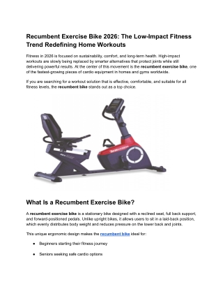 Recumbent Exercise Bike 2026