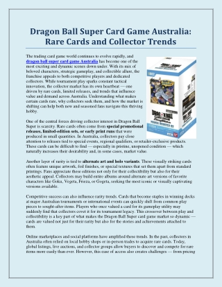 Dragon Ball Super Card Game Australia: Rare Cards and Collector Trends