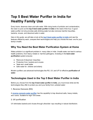 Top 5 best water purifier in india for healthy family use