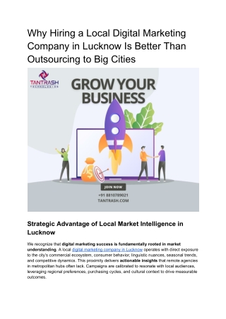 Why Hiring a Local Digital Marketing Company in Lucknow Is Better Than Outsourcing to Big Cities