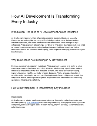 How AI Development Is Transforming Every Industry