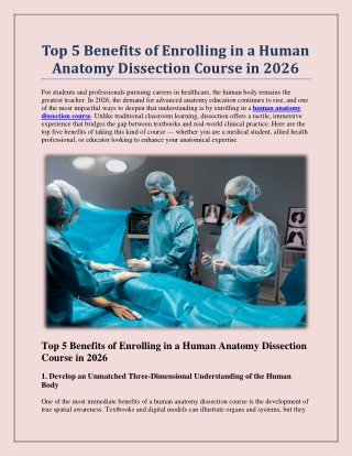 Top 5 Benefits of Enrolling in a Human Anatomy Dissection Course in 2026