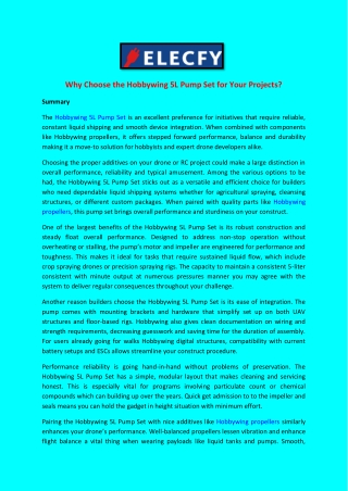 Why Choose the Hobbywing 5L Pump Set for Your Projects