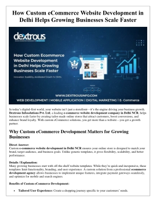 How Custom eCommerce Website Development in Delhi Helps Growing Businesses Scale Faster