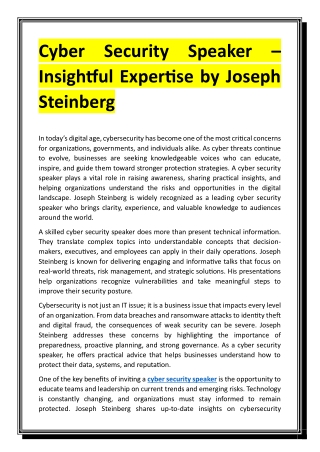 Cyber Security Speaker – Insightful Expertise by Joseph Steinberg