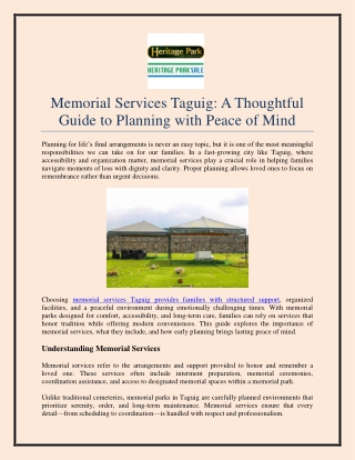 Memorial Services Taguig A Thoughtful Guide to Planning with Peace of Mind