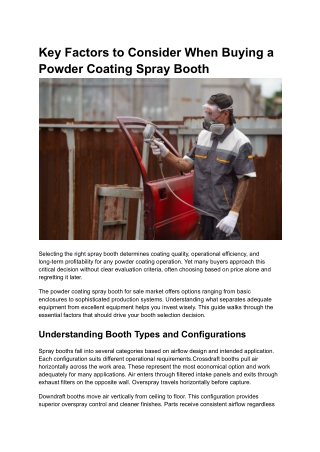 Key Factors to Consider When Buying a Powder Coating Spray Booth