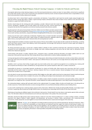 Choosing the Right Primary School Catering Company - A Guide for Schools and Parents