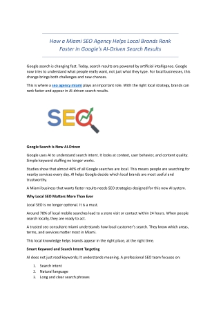 How a Miami SEO Agency Helps Local Brands Rank Faster in Google