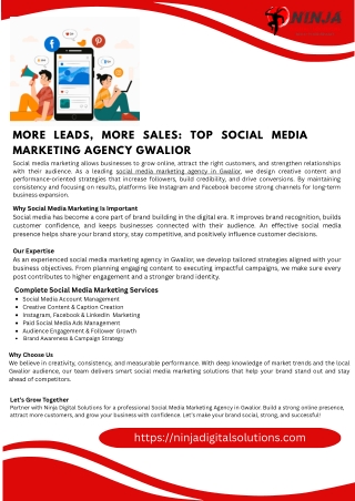More Leads, More Sales: Top Social Media Marketing Agency Gwalior